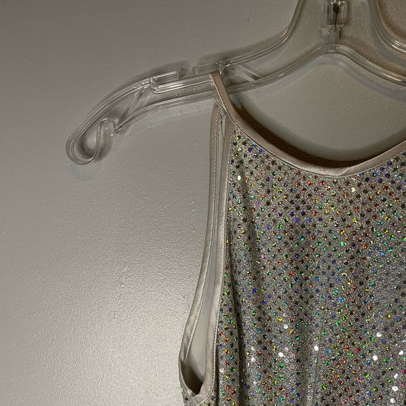 Silver Formal Dress with Sequin Top and Tie Back - Picture 8 of 13